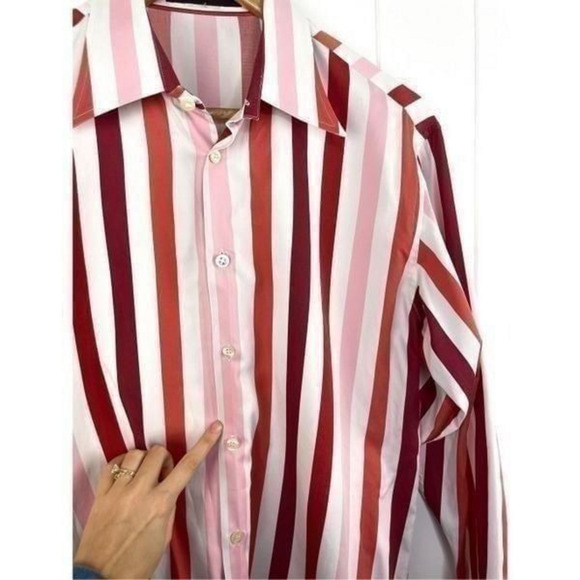 Rykiel Homme Striped Button Down Dress Shirt Valentines Day Red and Pink - Picture 10 of 11